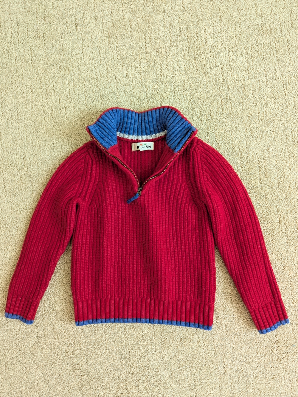 Mini Boden Quarter Zip Sweater Wool Blend Knit Pullover Jumper Boys 4Y Red READ